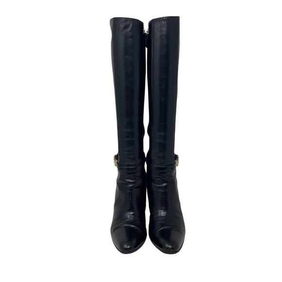 Gucci Knee-High Boots - Black Leather with Gold Buckle Hardware - Size 6.5 - Picture 5 of 12
